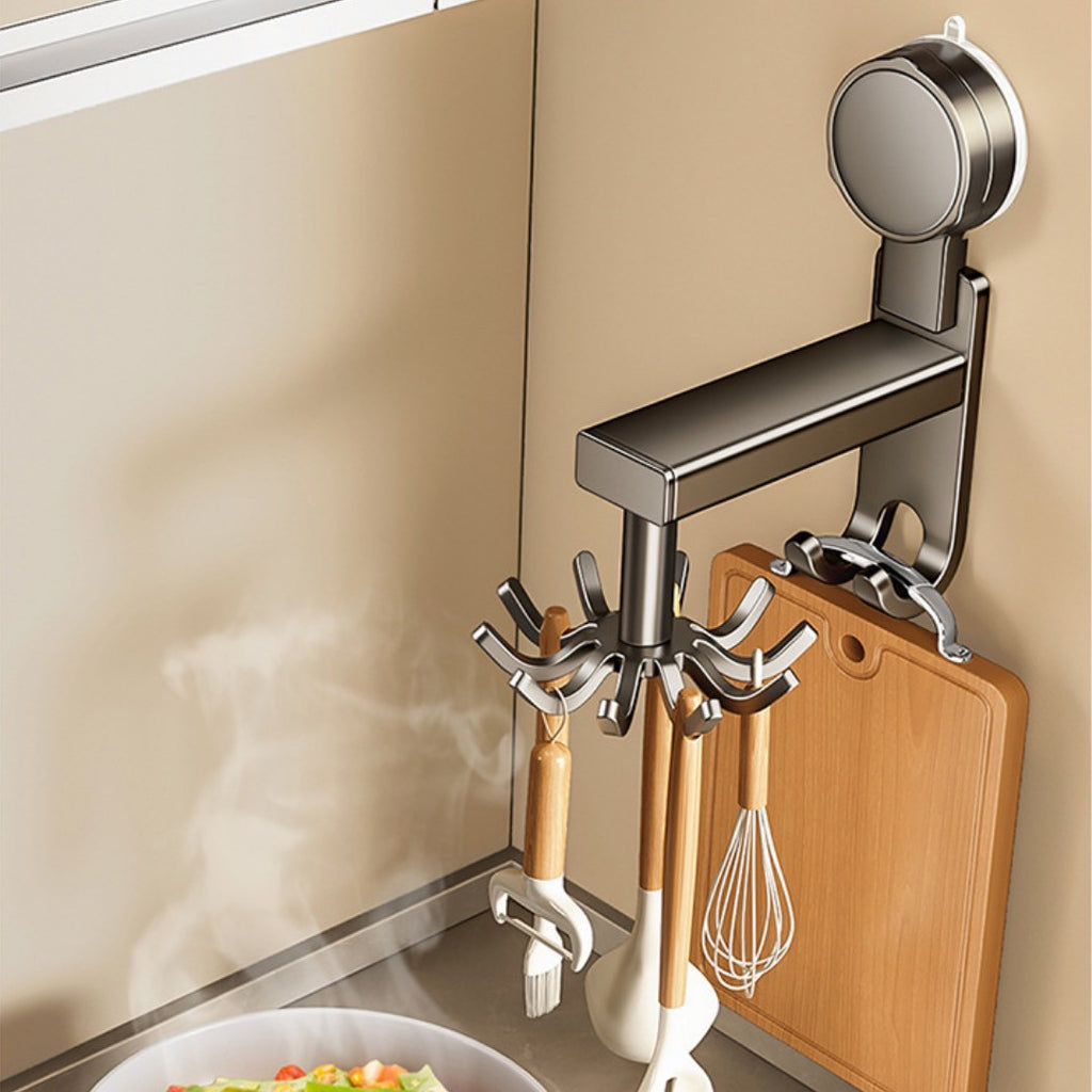 【くるっと整うスマート収納】Hookova – 回転式フックラックで省スペースに吊り下げ クルッと回して、使いたいものがサッと目の前に Hookova（フコーヴァ）は、360°回転する回転式フックを採用した多用途の吸盤収納。