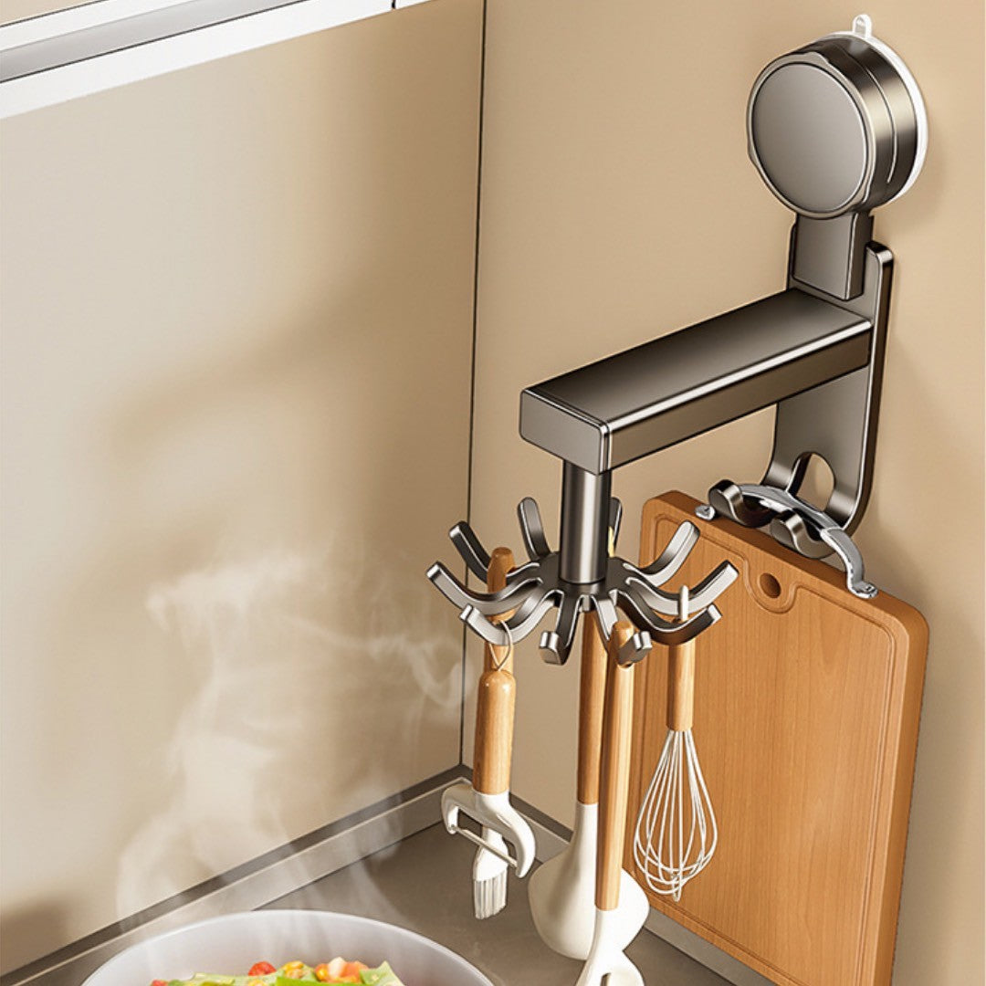 【くるっと整うスマート収納】Hookova – 回転式フックラックで省スペースに吊り下げ クルッと回して、使いたいものがサッと目の前に Hookova（フコーヴァ）は、360°回転する回転式フックを採用した多用途の吸盤収納。