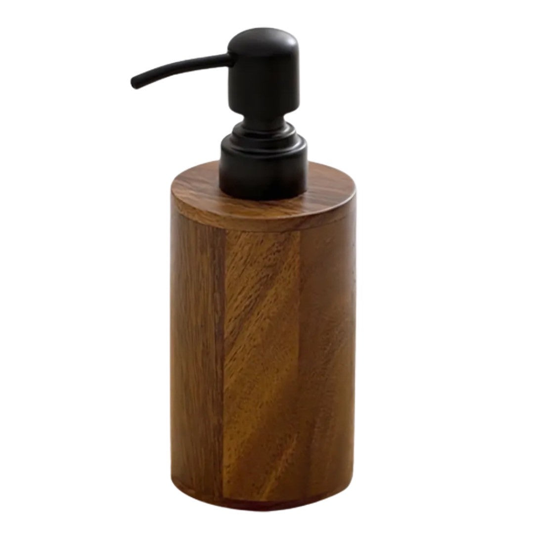 【暮らしに、自然の温もりを添える】 Vallune – 木製ソープディスペンサー 高級感あふれるウォルナットとシンプルな使いやすさ
