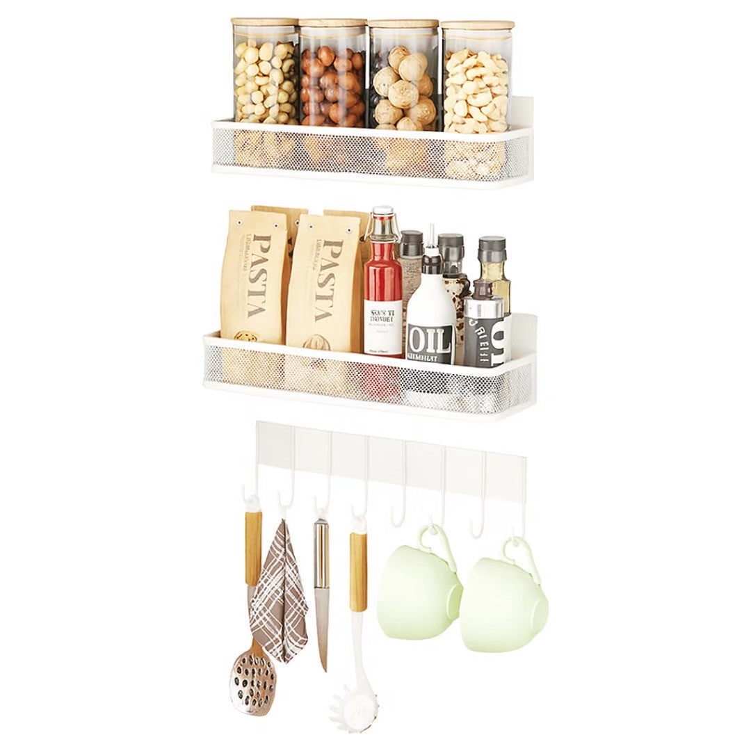 【貼って整う、映える2段収納】Wallista – マグネット式キッチンラック3点セット